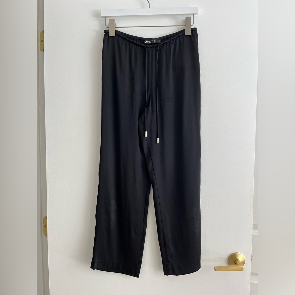 Zara satin ankle pants - black